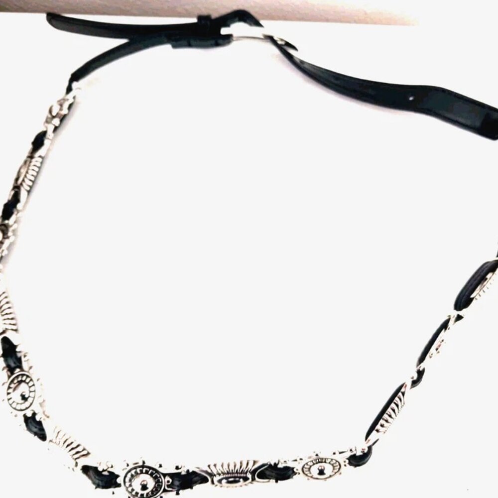 Western Thin Women's Studded Black + Silver Faux Leather Belt 39 Inches Long